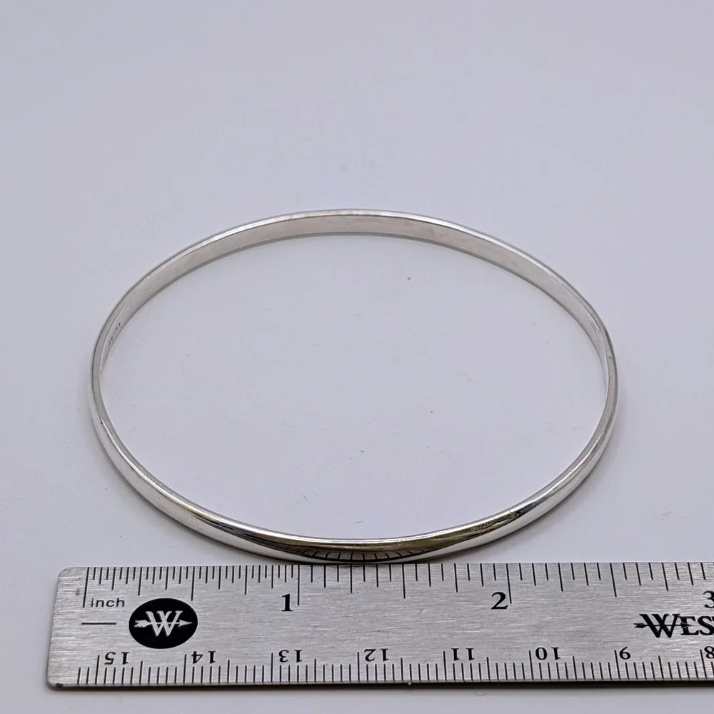 Mexican 925 Sterling Silver Minimalist Polished Round Bangle Bracelet 13.2g